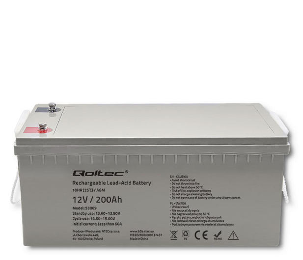 Qoltec Akumulator AGM 12V 200Ah 54.1kg - 1238926 - zdjęcie 2